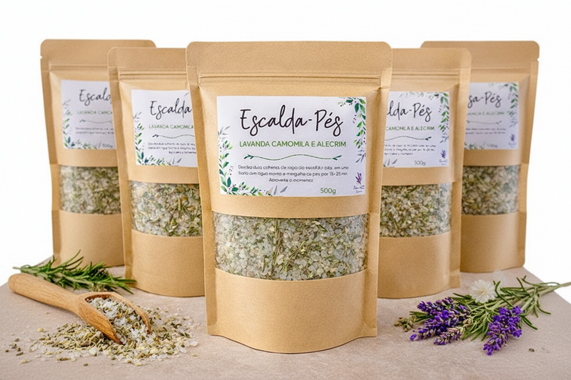 500g Escada-Pés Artesanal Relaxante | Ervas Naturais | Autocuidado | Spa pés • Capim-Limão • Camomila • Alecrim