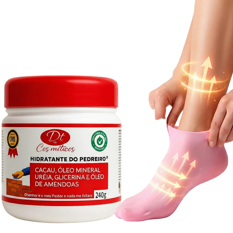 Kit Hidratante para Pés + Meia de Silicone – Combate Rachaduras e Ressecamento