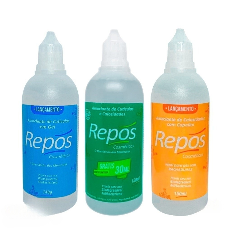 Kit Pés Lisinhos Repos Amaciante De Calosidade E Amolecedor De Cutícula: Copaiba+ Gel+ Tradicional